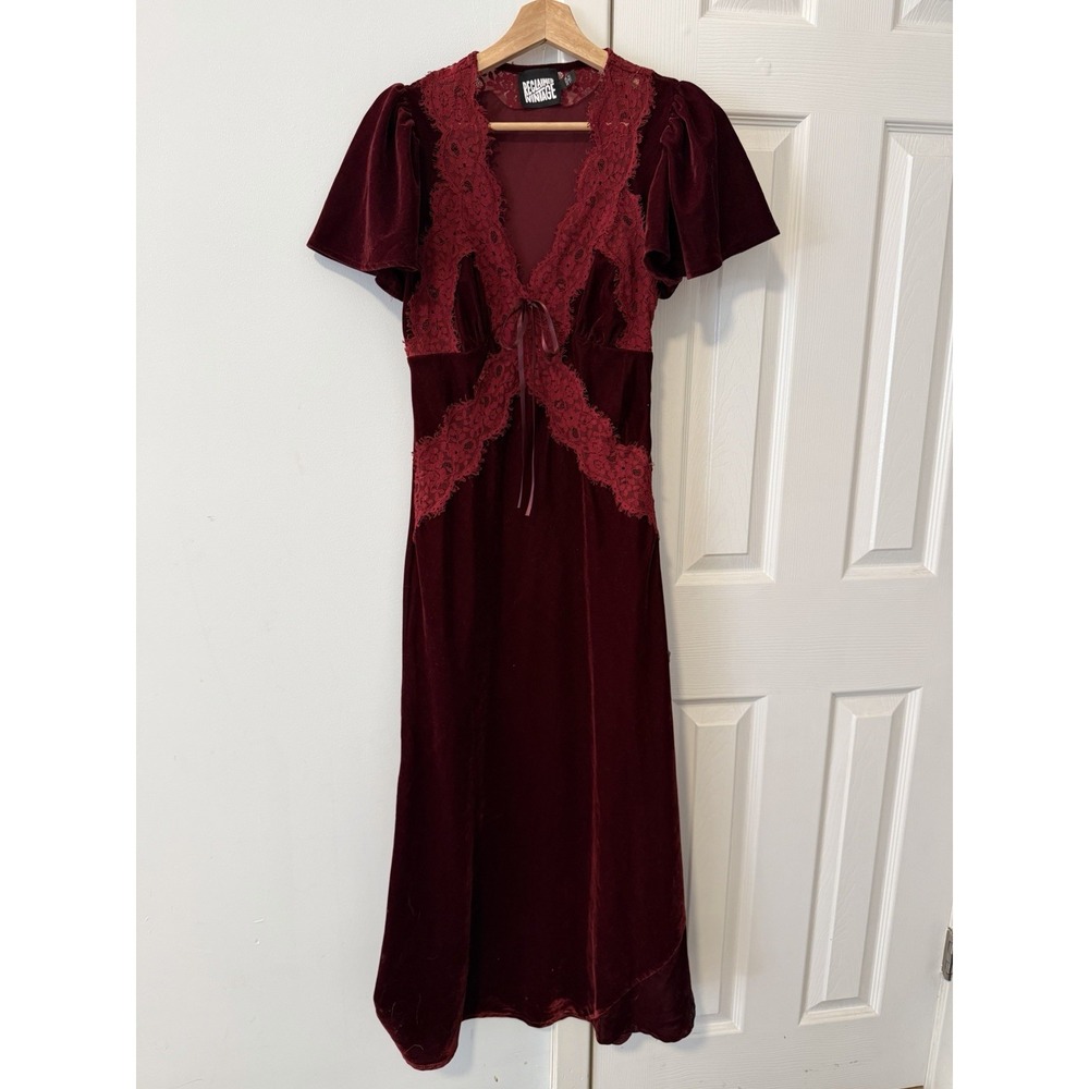 Reclaimed Vintage Velvet Babydoll Lace Maxi Dress Sz 2 Whimsigoth Y2K Vampy Goth